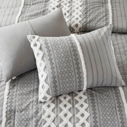 Imani Cotton Printed Duvet Cover Set with Chenille Grey - Quahog Bay Bedding