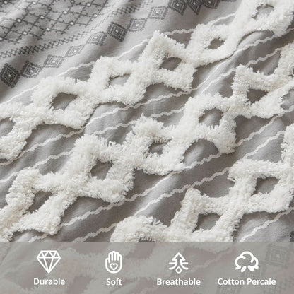 Imani Cotton Printed Duvet Cover Set with Chenille Grey - Quahog Bay Bedding