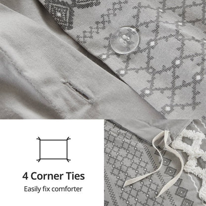 Imani Cotton Printed Duvet Cover Set with Chenille Grey - Quahog Bay Bedding