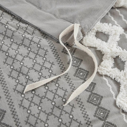 Imani Cotton Printed Duvet Cover Set with Chenille Grey - Quahog Bay Bedding