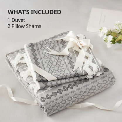 Imani Cotton Printed Duvet Cover Set with Chenille Grey - Quahog Bay Bedding
