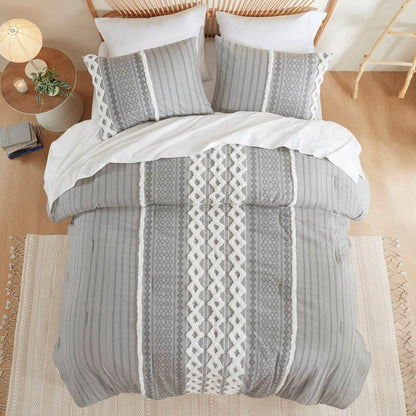 Imani Cotton Printed Duvet Cover Set with Chenille Grey - Quahog Bay Bedding
