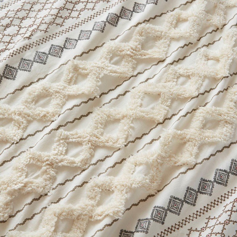 Imani Cotton Printed Duvet Cover Set with Chenille Ivory - Quahog Bay Bedding