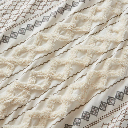 Imani Cotton Printed Duvet Cover Set with Chenille Ivory - Quahog Bay Bedding