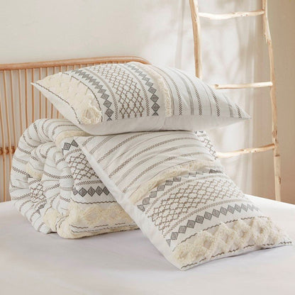 Imani Cotton Printed Duvet Cover Set with Chenille Ivory - Quahog Bay Bedding