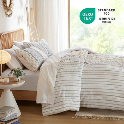 Imani Cotton Printed Duvet Cover Set with Chenille Ivory - Quahog Bay Bedding