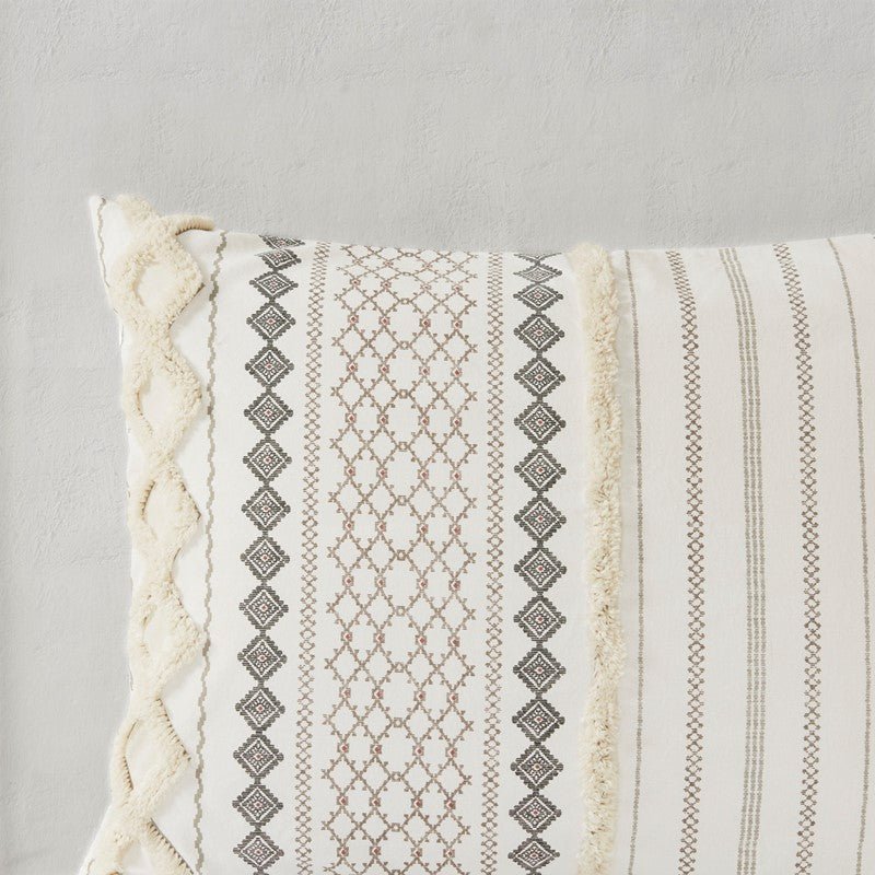 Imani Cotton Printed Duvet Cover Set with Chenille Ivory - Quahog Bay Bedding