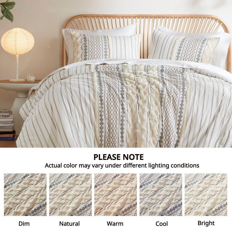 Imani Cotton Printed Duvet Cover Set with Chenille Ivory - Quahog Bay Bedding