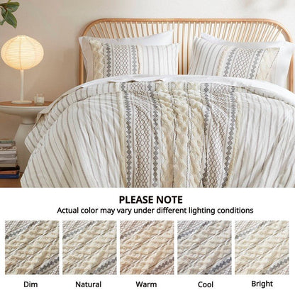 Imani Cotton Printed Duvet Cover Set with Chenille Ivory - Quahog Bay Bedding