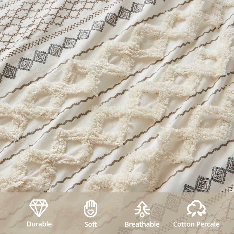 Imani Cotton Printed Duvet Cover Set with Chenille Ivory - Quahog Bay Bedding