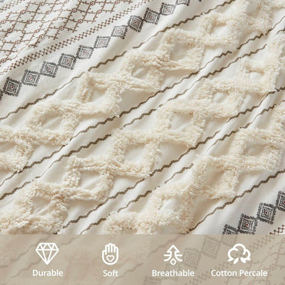 Imani Cotton Printed Duvet Cover Set with Chenille Ivory - Quahog Bay Bedding