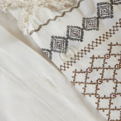 Imani Cotton Printed Duvet Cover Set with Chenille Ivory - Quahog Bay Bedding