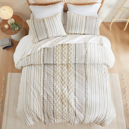 Imani Cotton Printed Duvet Cover Set with Chenille Ivory - Quahog Bay Bedding
