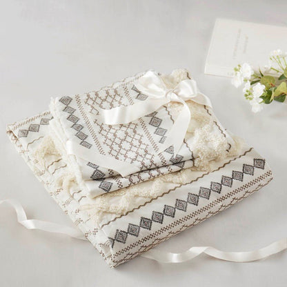 Imani Cotton Printed Duvet Cover Set with Chenille Ivory - Quahog Bay Bedding