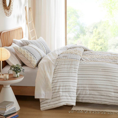 Imani Cotton Printed Duvet Cover Set with Chenille Ivory - Quahog Bay Bedding