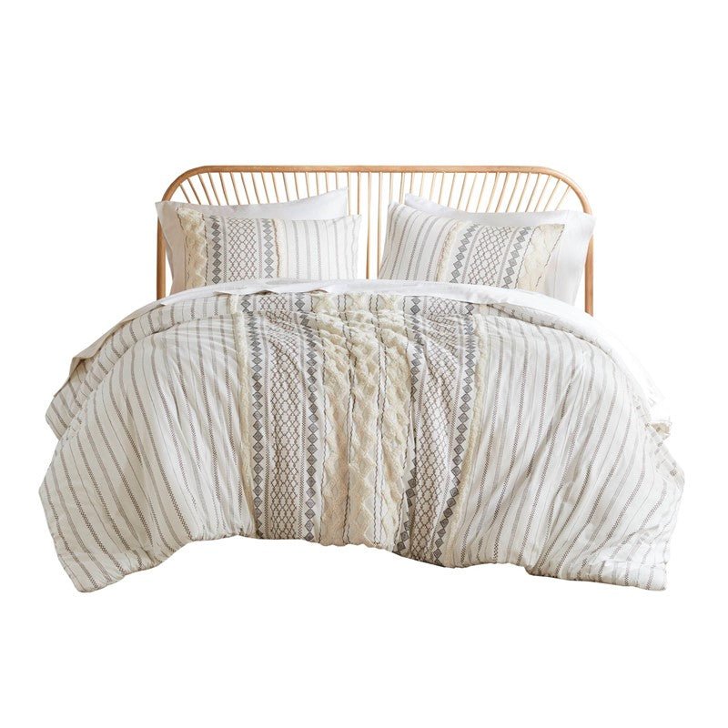 Imani Cotton Printed Duvet Cover Set with Chenille Ivory - Quahog Bay Bedding