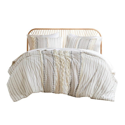 Imani Cotton Printed Duvet Cover Set with Chenille Ivory - Quahog Bay Bedding
