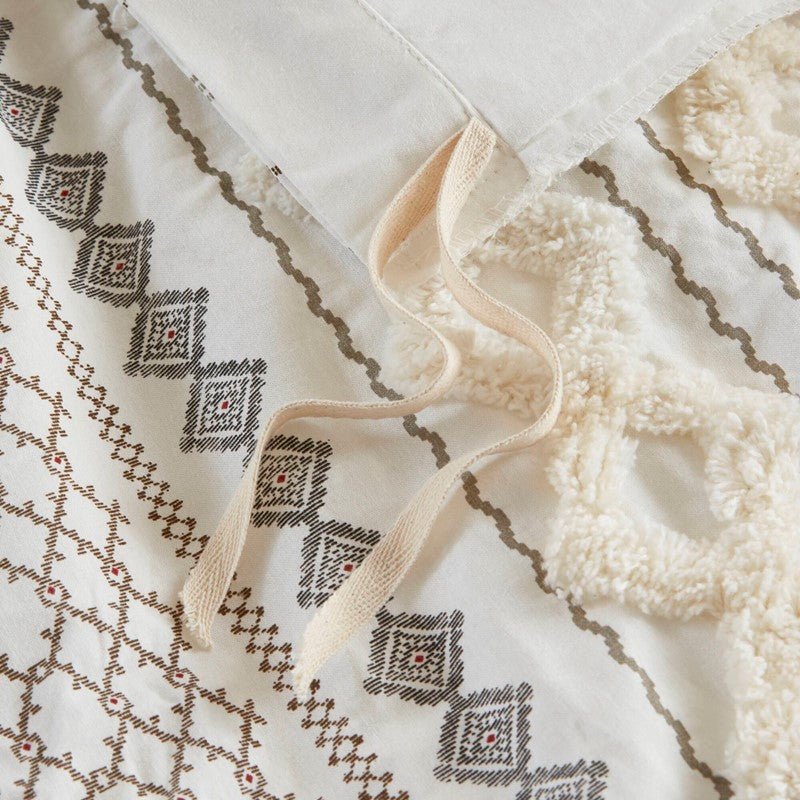 Imani Cotton Printed Duvet Cover Set with Chenille Ivory - Quahog Bay Bedding