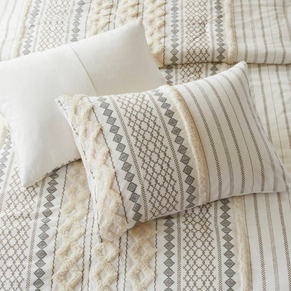 Imani Cotton Printed Duvet Cover Set with Chenille Ivory - Quahog Bay Bedding