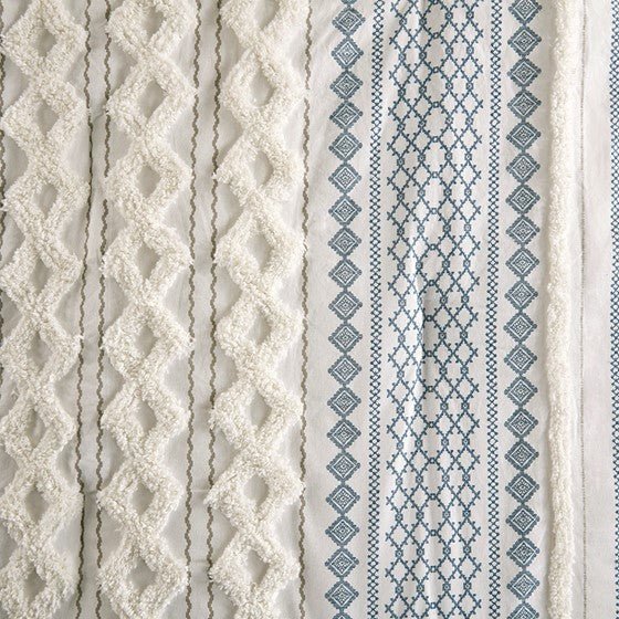 Imani Cotton Printed Comforter Set with Chenille Navy & White Hues - Quahog Bay Bedding