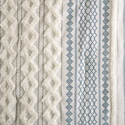 Imani Cotton Printed Comforter Set with Chenille Navy & White Hues - Quahog Bay Bedding