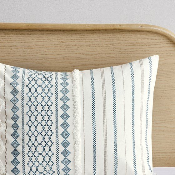 Imani Cotton Printed Comforter Set with Chenille Navy & White Hues - Quahog Bay Bedding
