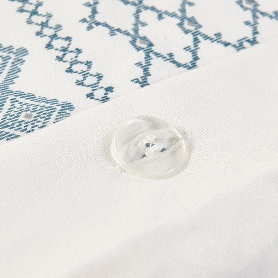 Imani Cotton Printed Duvet Cover Set with Chenille Navy & White Hues - Quahog Bay Bedding