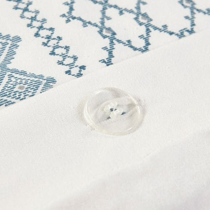 Imani Cotton Printed Duvet Cover Set with Chenille Navy & White Hues - Quahog Bay Bedding