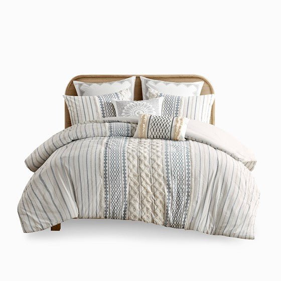 Imani Cotton Printed Comforter Set with Chenille Navy & White Hues - Quahog Bay Bedding