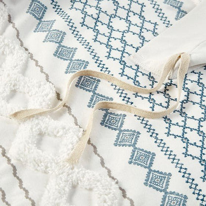 Imani Cotton Printed Duvet Cover Set with Chenille Navy & White Hues - Quahog Bay Bedding