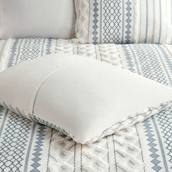 Imani Cotton Printed Comforter Set with Chenille Navy & White Hues - Quahog Bay Bedding