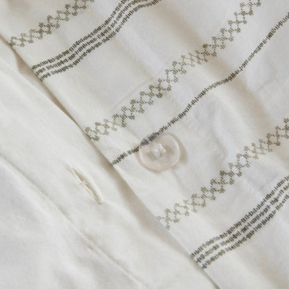 Imani Cotton Printed Duvet Cover Set with Chenille - Sage & Ivory - Quahog Bay Bedding