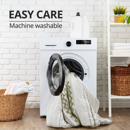 Imani Cotton Printed Duvet Cover Set with Chenille - Sage & Ivory - Quahog Bay Bedding