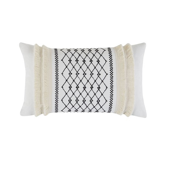 Bea Embroidered Cotton Oblong Pillow with Tassels