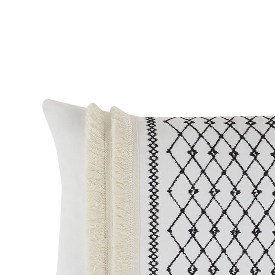 Bea Embroidered Cotton Oblong Pillow with Tassels