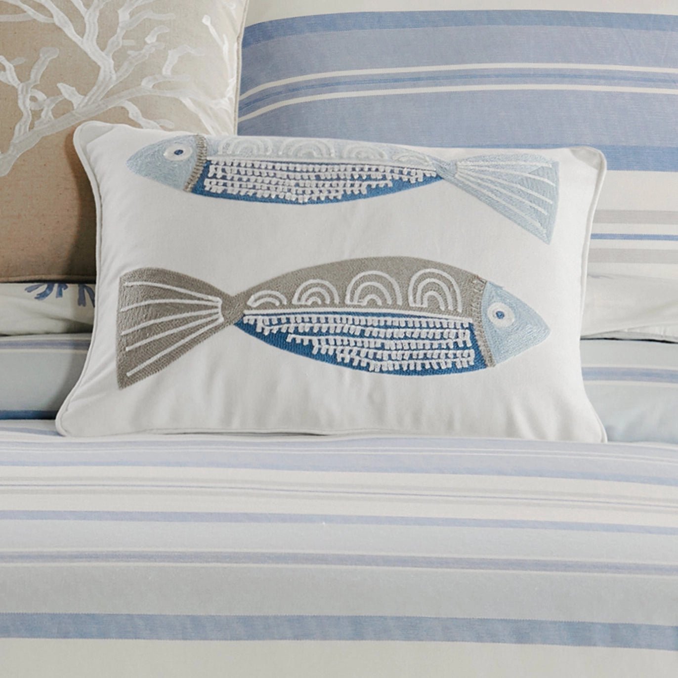 Ipanema Embroidered Fish Pillow - Quahog Bay Bedding