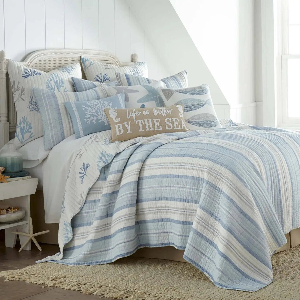 Ipanema Quilt Set: Coastal Stripe Design, Cotton - Twin/Queen/King Sizes - Quahog Bay Bedding