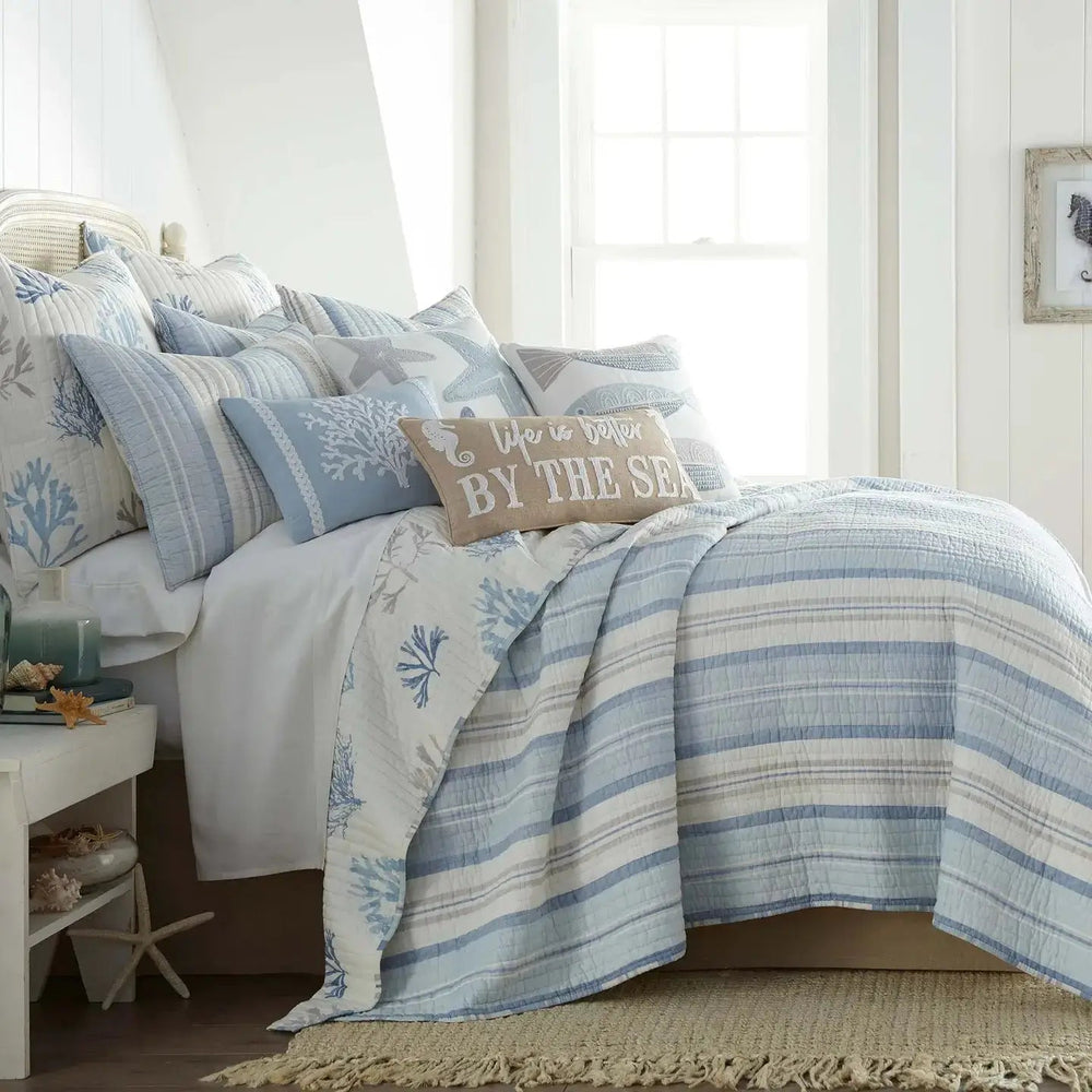 Ipanema Quilt Set: Coastal Stripe Design, Cotton - Twin/Queen/King Sizes - Quahog Bay Bedding