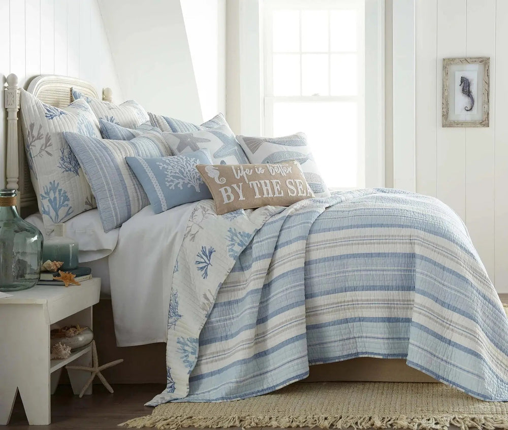Ipanema Quilt Set: Coastal Stripe Design, Cotton - Twin/Queen/King Sizes - Quahog Bay Bedding