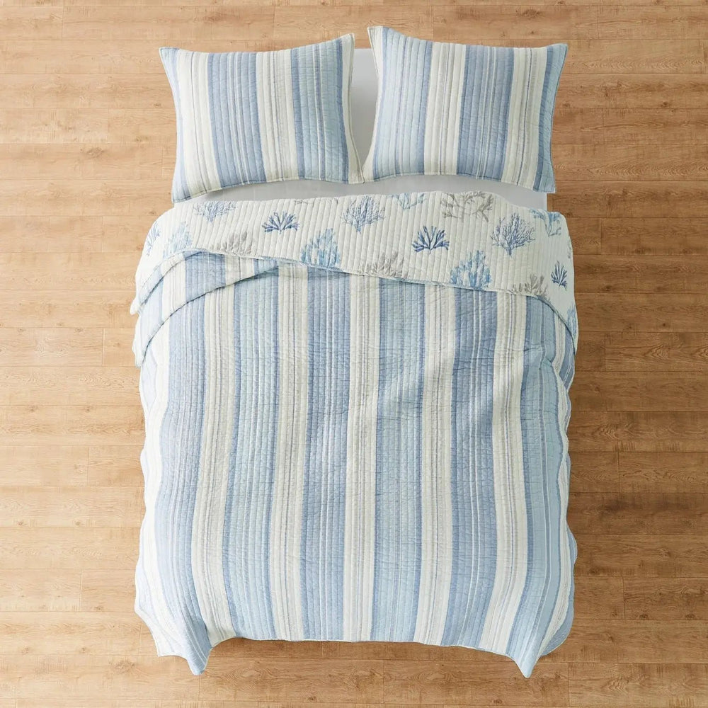 Ipanema Quilt Set: Coastal Stripe Design, Cotton - Twin/Queen/King Sizes - Quahog Bay Bedding