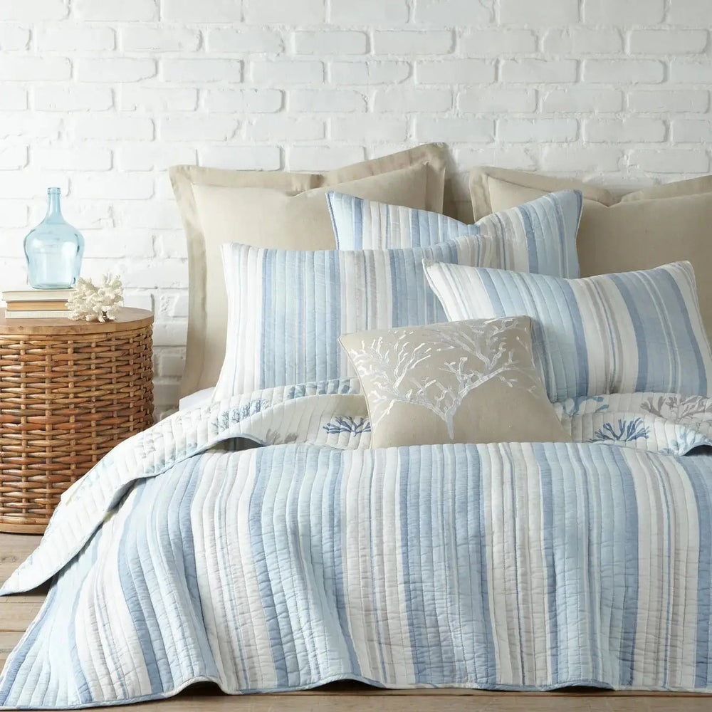 Ipanema Quilt Set: Coastal Stripe Design, Cotton - Twin/Queen/King Sizes - Quahog Bay Bedding