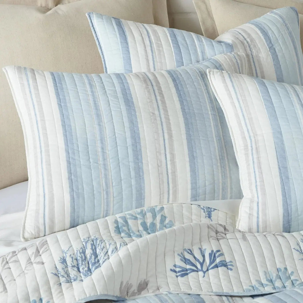 Ipanema Quilt Set: Coastal Stripe Design, Cotton - Twin/Queen/King Sizes - Quahog Bay Bedding