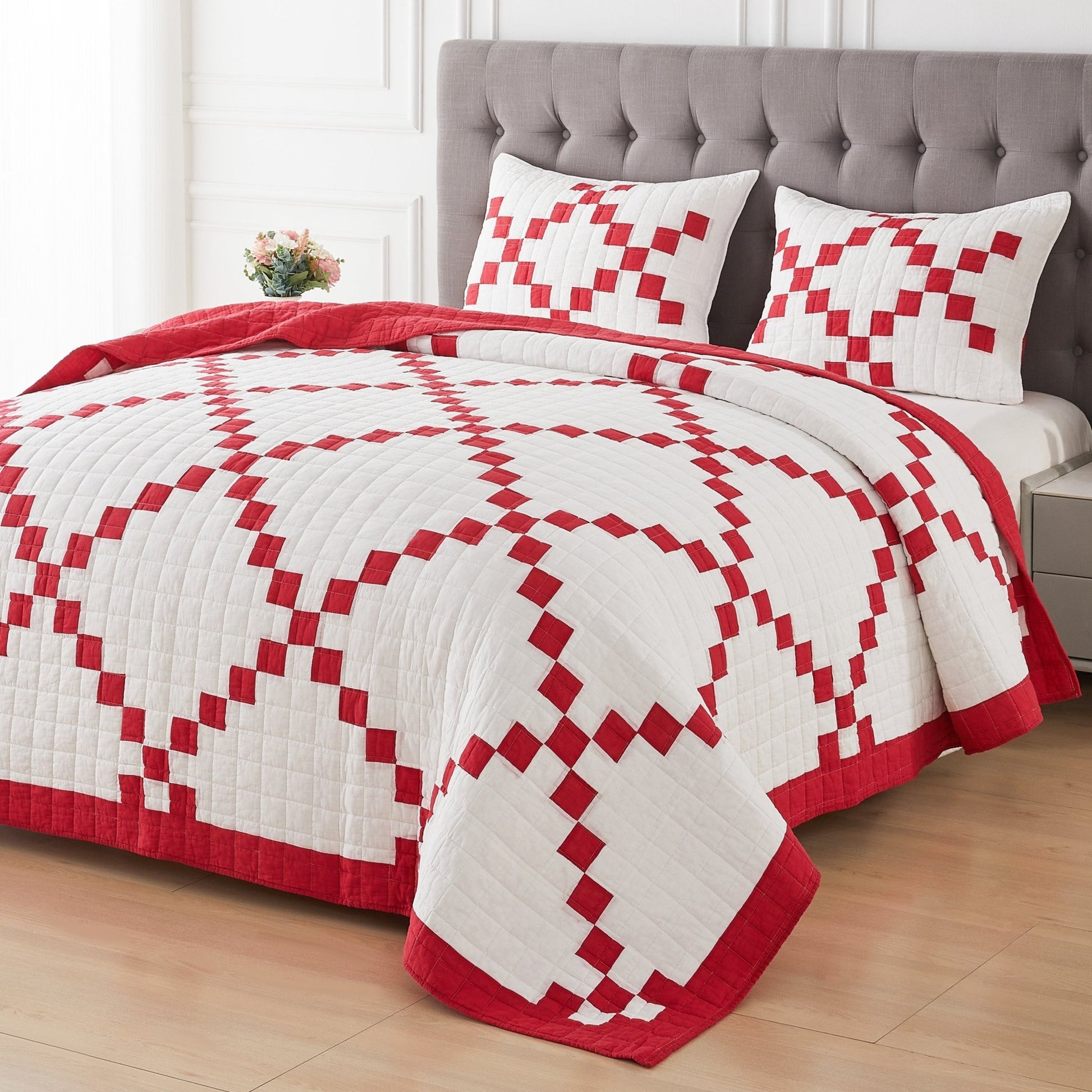 Irish Chain Patchwork Cotton Quilt Set - 100% Cotton - Quahog Bay Bedding