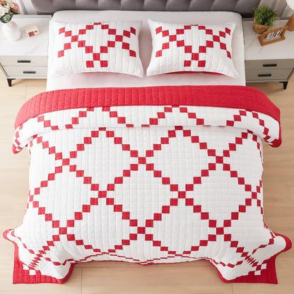 Irish Chain Patchwork Cotton Quilt Set - 100% Cotton - Quahog Bay Bedding
