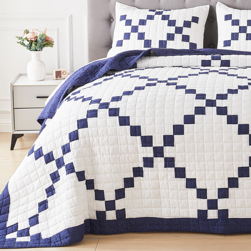 Irish Chain Patchwork Cotton Quilt Set - 100% Cotton - Quahog Bay Bedding