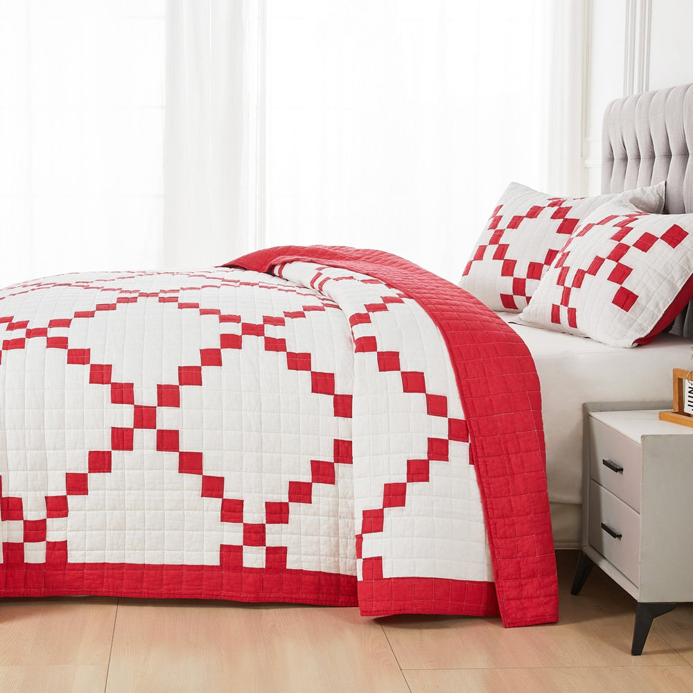 Irish Chain Patchwork Cotton Quilt Set - 100% Cotton - Quahog Bay Bedding