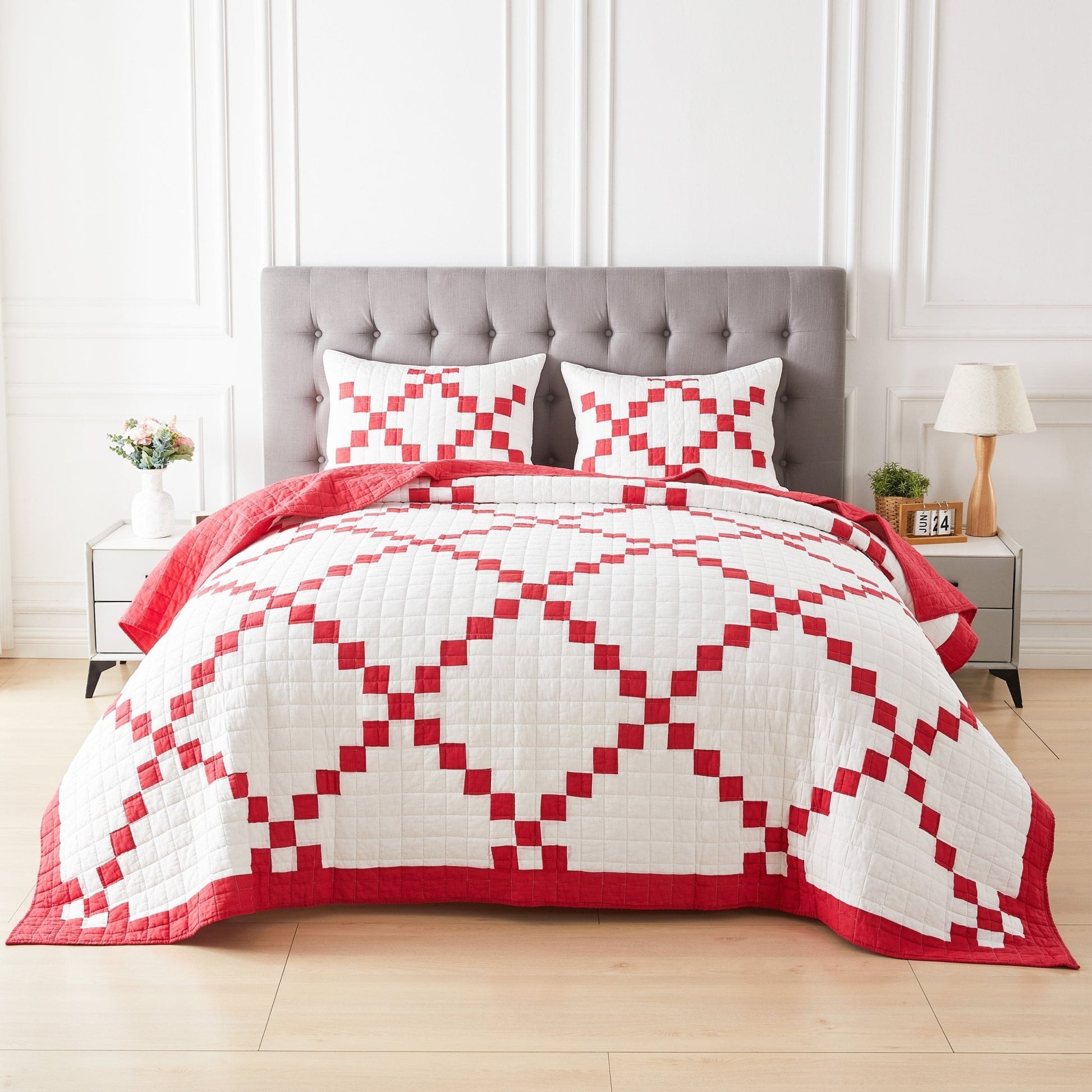 Irish Chain Patchwork Cotton Quilt Set - 100% Cotton - Quahog Bay Bedding