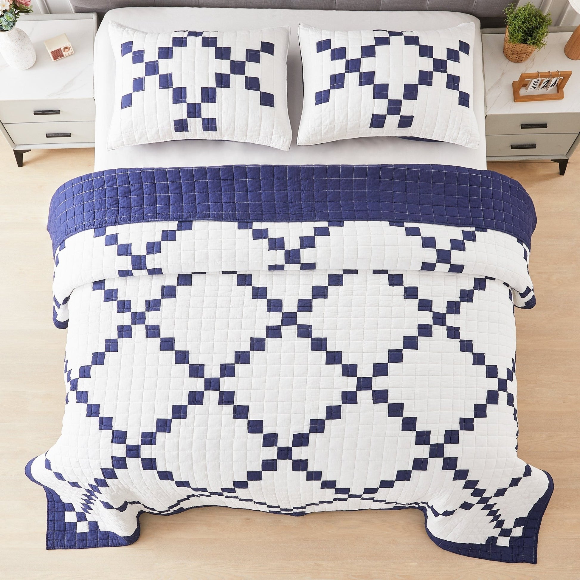Irish Chain Patchwork Cotton Quilt Set - 100% Cotton - Quahog Bay Bedding