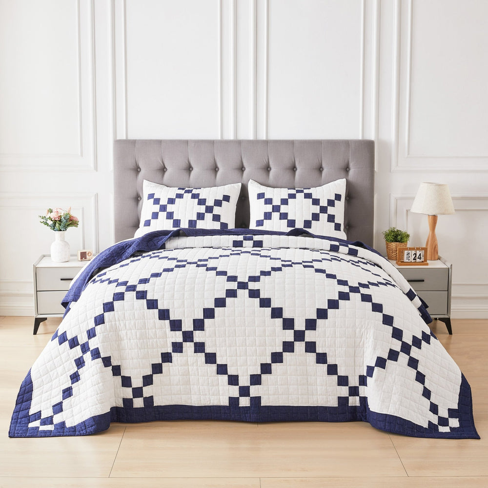 Irish Chain Patchwork Cotton Quilt Set - 100% Cotton - Quahog Bay Bedding