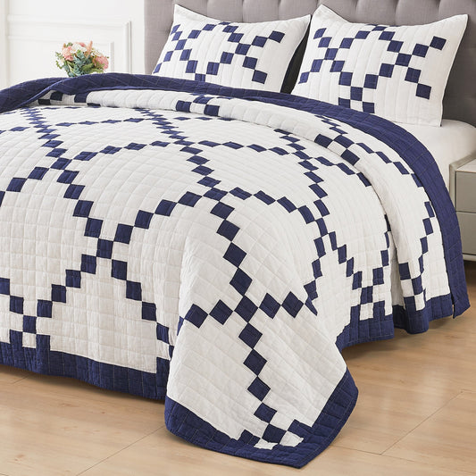 Irish Chain Patchwork Cotton Quilt Set - 100% Cotton - Quahog Bay Bedding